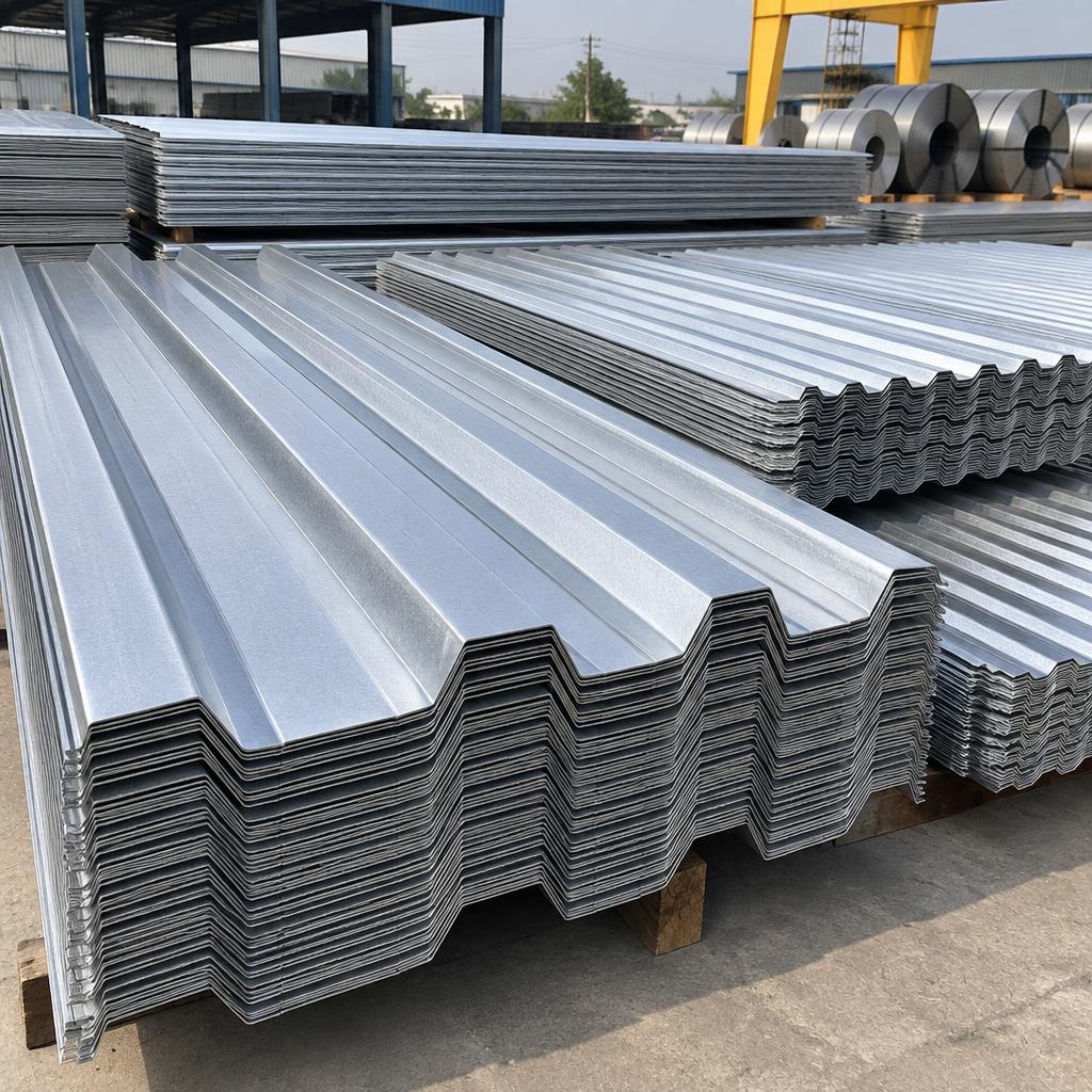 Stacked galvanized corrugated roofing sheets